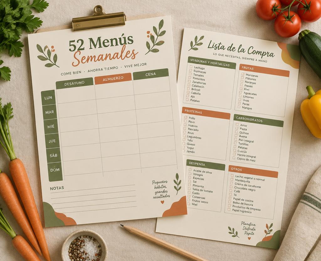 52 Menús Semanales con Lista de Compras Imprimible
